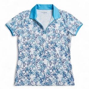Classic Women's Blue Floral Polo with Contrast Collar